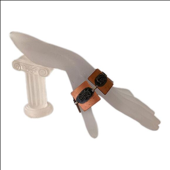 Vintage Copper Bracelet Music Notes Treble Clef Square Panel Links MCM Chunky - Picture 9 of 16